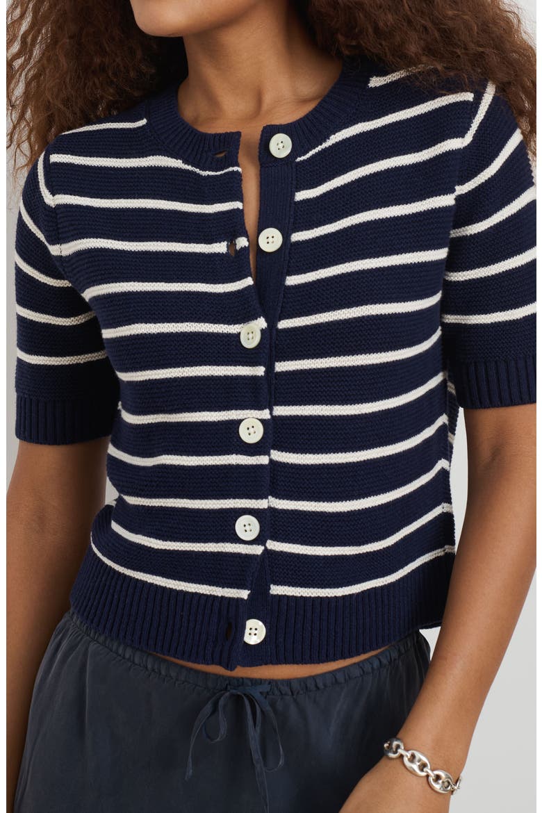 Elle Stripe Cotton & Linen Sweater, Alternate, color, NAVY NIGHT/ OFF WHITE