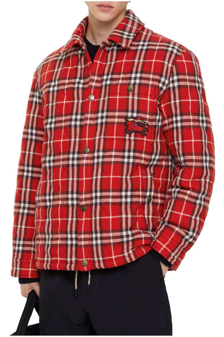 Check Quilted Wool Flannel Jacket, Main, color, Crayon red