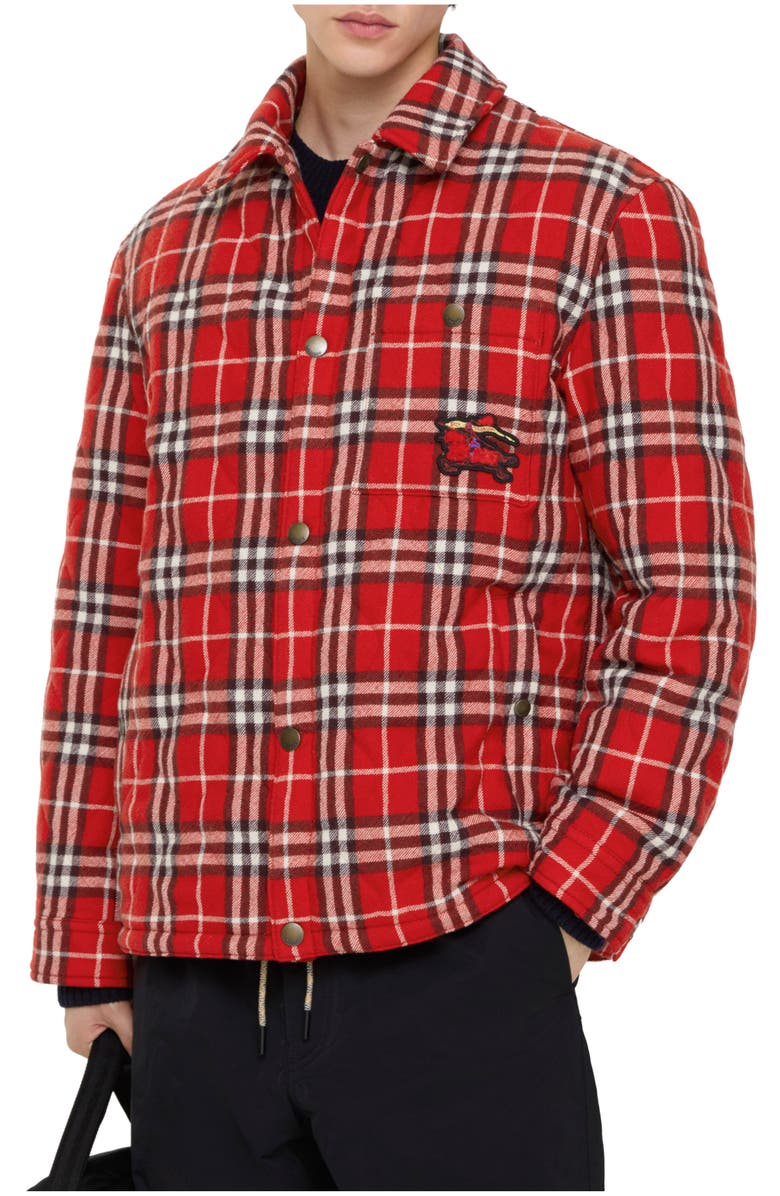 Burberry Check Quilted Wool Flannel Jacket, Main, color, Crayon Red