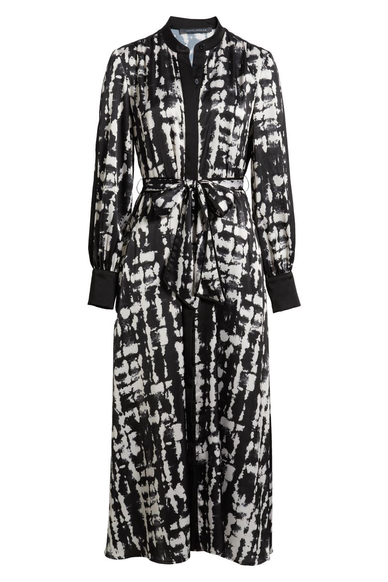 Print Long Sleeve Shirtdress, Alternate, color, BLACK WHITE