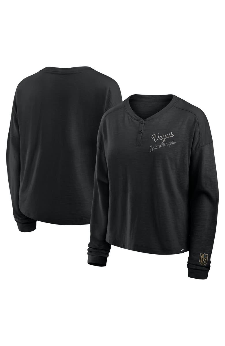 FANATICS Women
s Fanatics Black Vegas Golden Knights Oversized All Out Effort Long Sleeve Henley T-Shirt, Main, color, Black