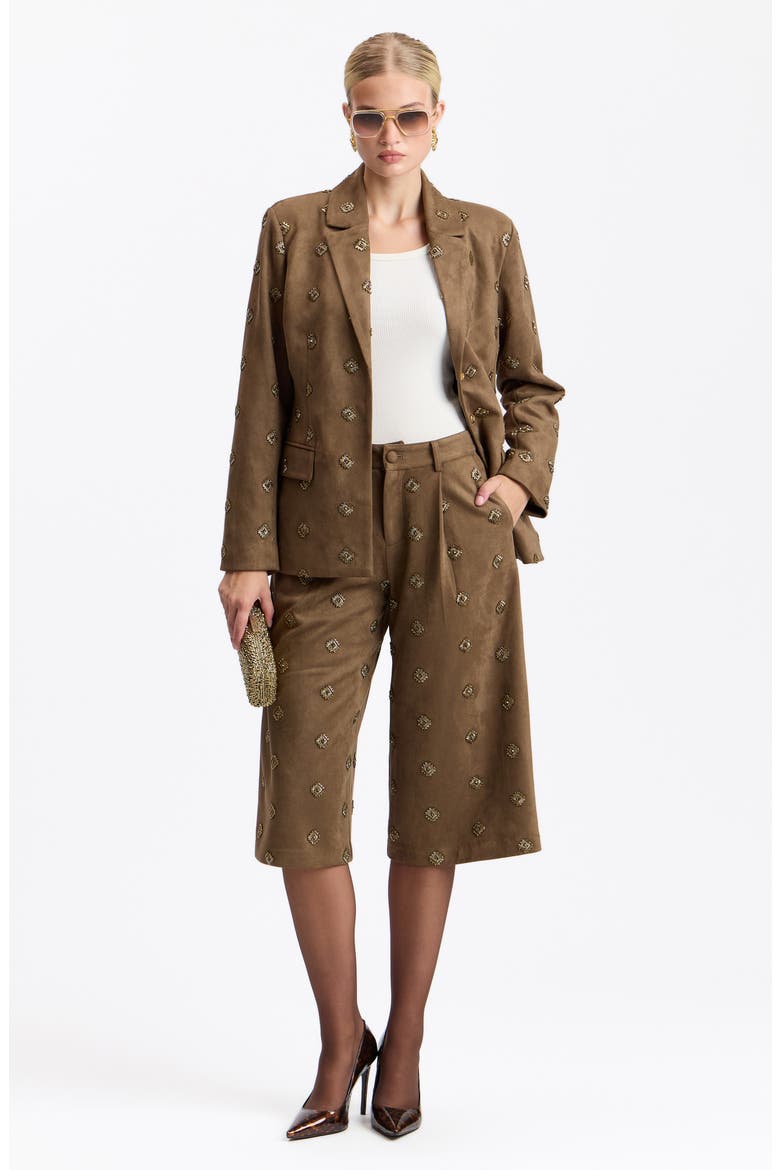 Embellished Hourglass Faux Suede Blazer, Alternate, color, BROWN JEWELS