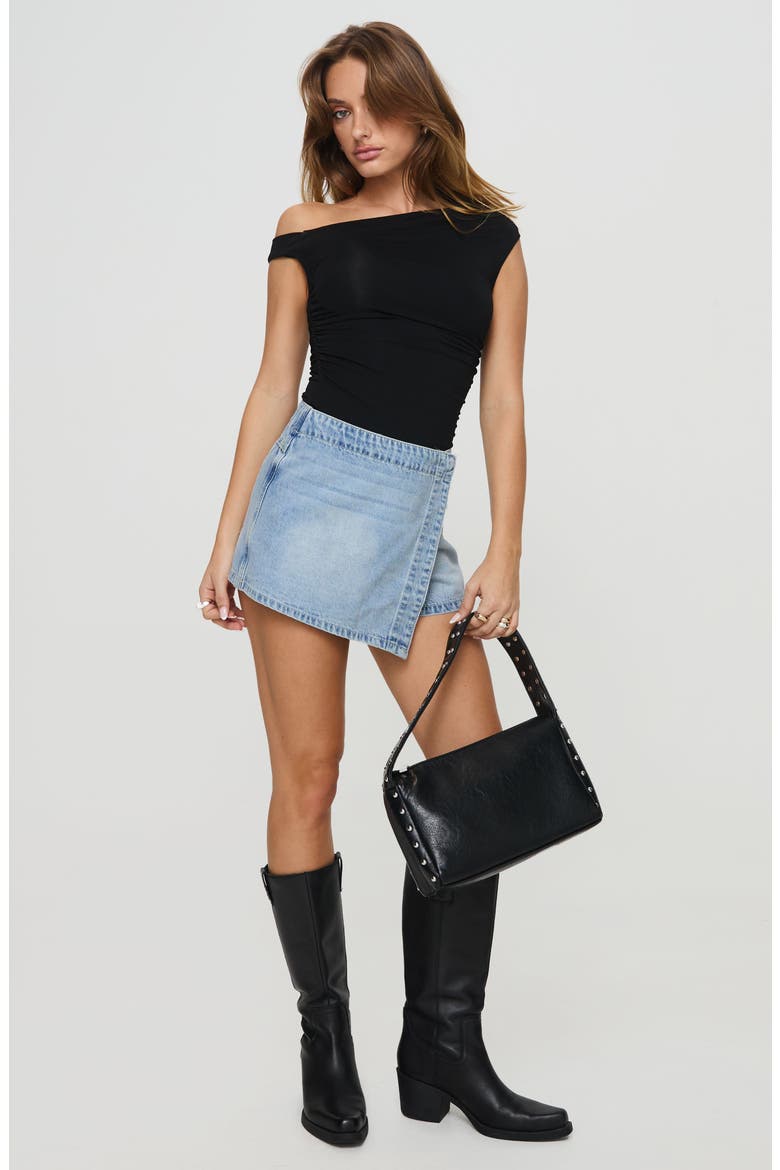 Caruso Faux Wrap Denim Skort, Alternate, color, LIGHT WASH