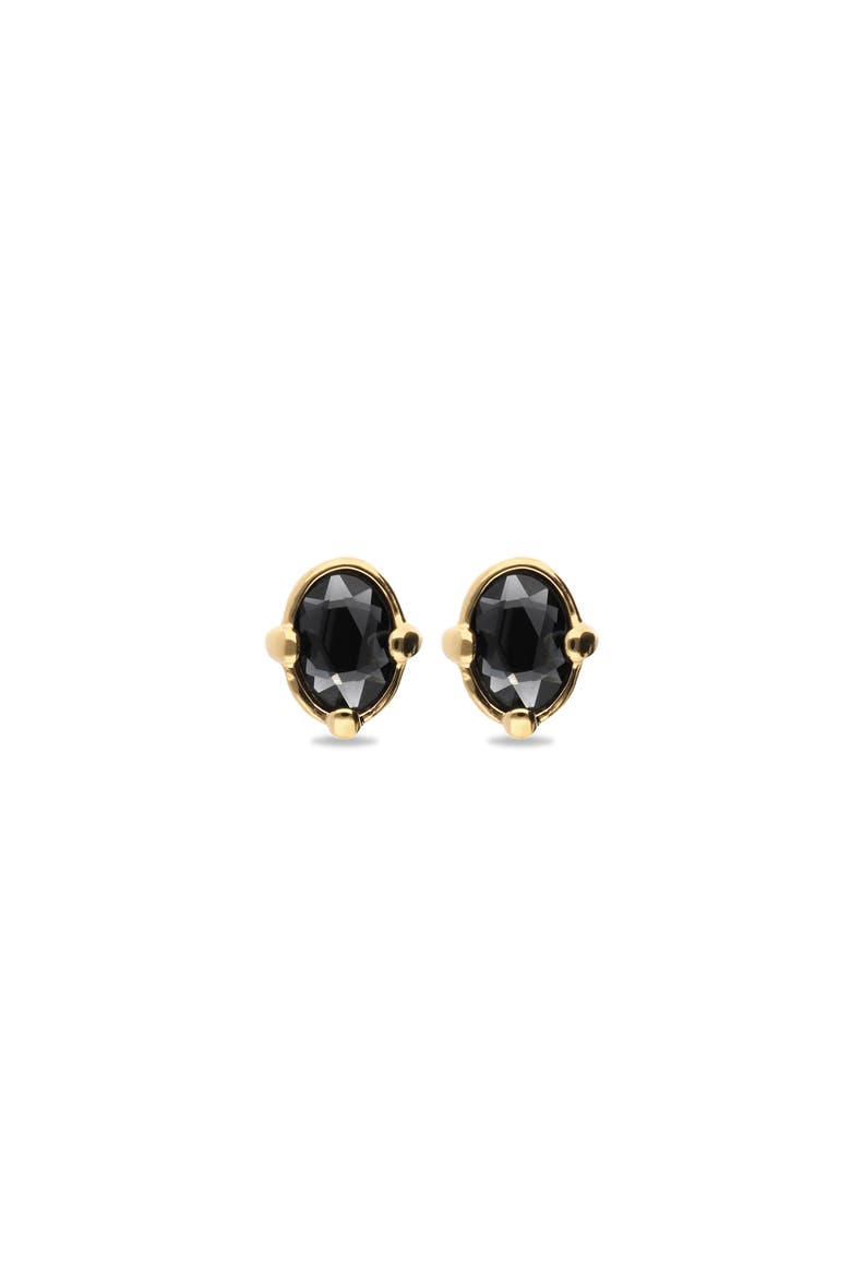 18K Gold-Plated Earrings with Black Faceted Crystal, Main, color, Gold