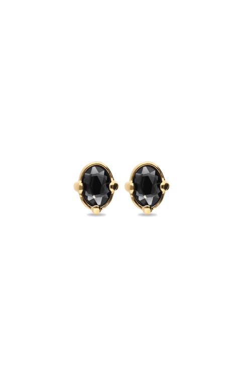 18K Gold-Plated Earrings with Black Faceted Crystal
