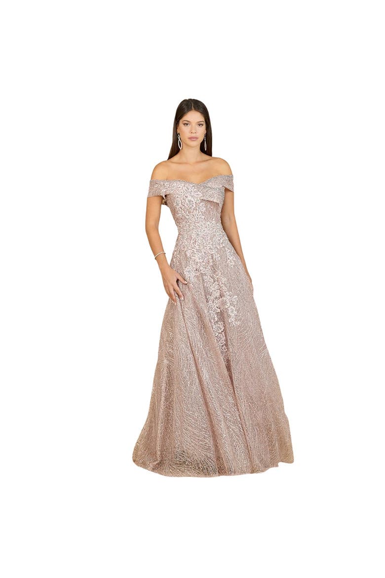 Off Shoulder A-Line Gown, Main, color, AntiqueRose