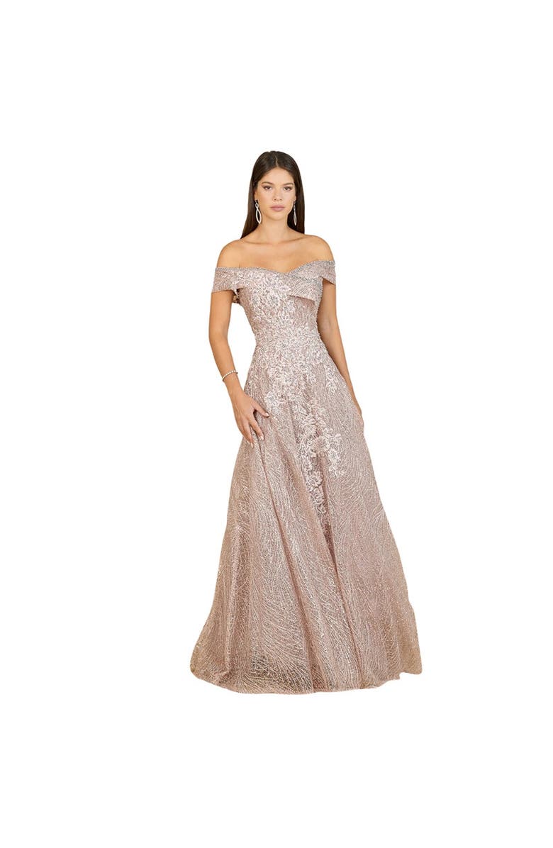 LARA New York Off Shoulder A-Line Gown, Main, color, Antiquerose