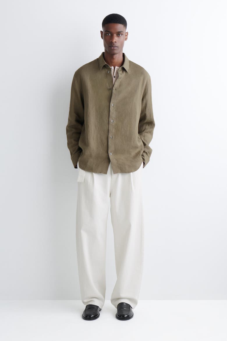 Relaxed Linen Shirt, Alternate, color, DARK GREEN