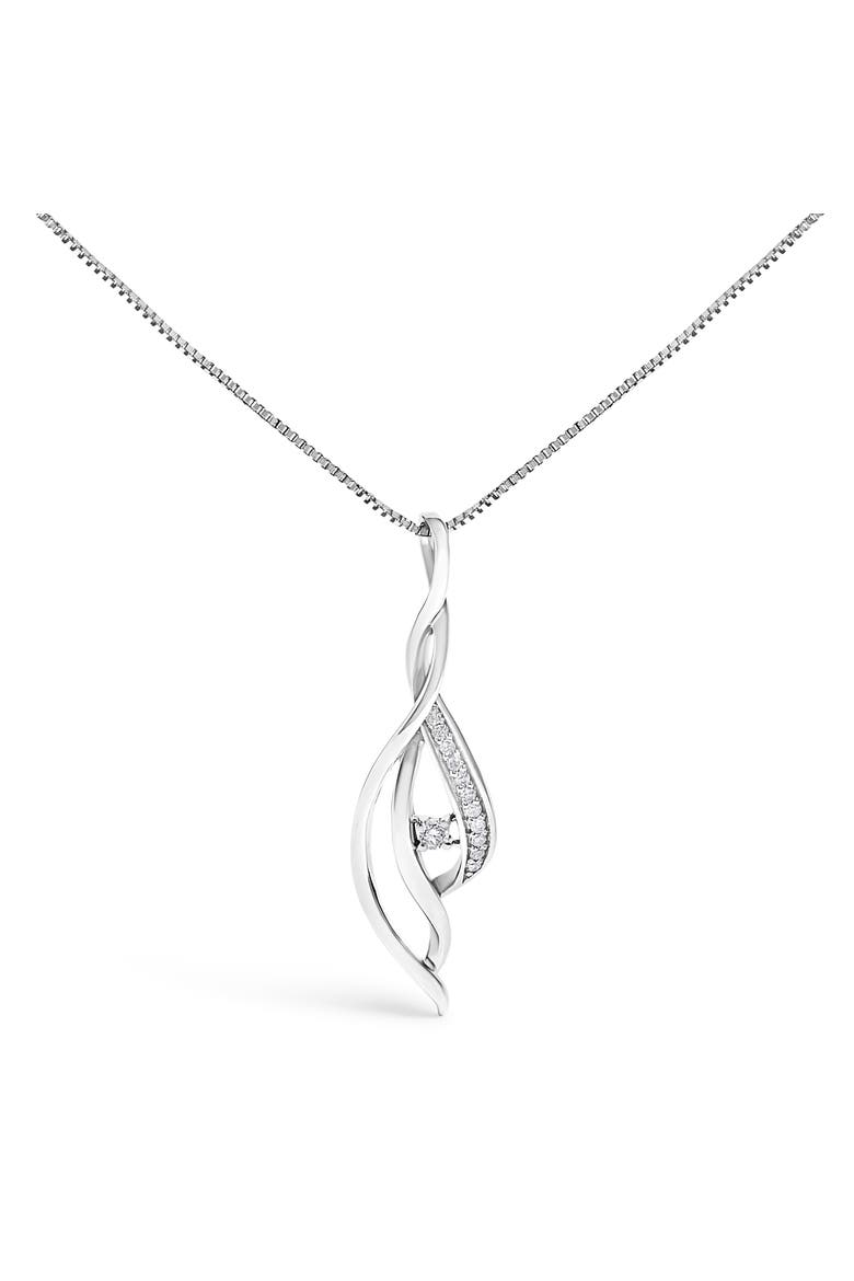 Espira 10K White Gold Diamond Accented Open Cascade Twist Pendant Necklace, Main, color, White