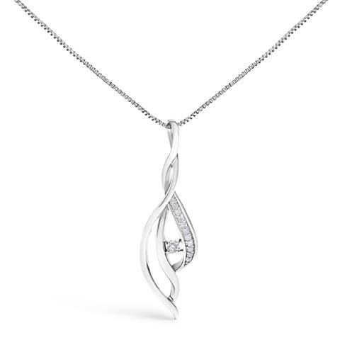 Espira 10K White Gold Diamond Accented Open Cascade Twist Pendant Necklace
