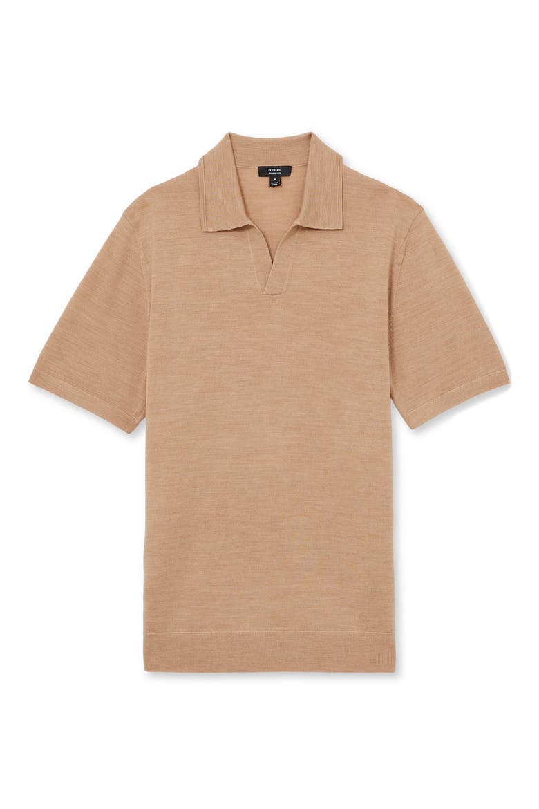 Duchie Short Sleeve Merino Wool Polo Sweater, Alternate, color, CAMEL MELANGE