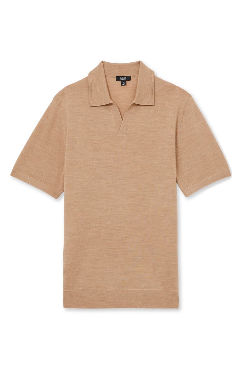 Reiss Duchie Short Sleeve Merino Wool Polo Sweater, Alternate, color, Camel Melange