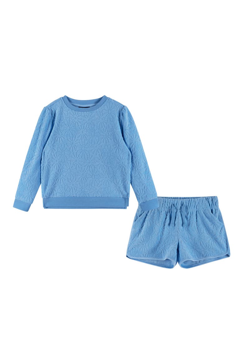 Kids' Terry Cloth Sweatshirt & Shorts, Alternate, color, BLUE FLORAL