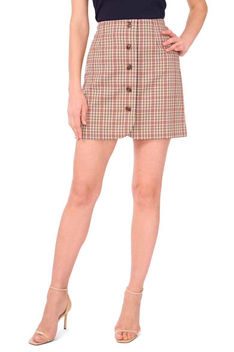 Tailored Button Front Miniskirt, Main, color, BROWN/ RICH BLACK