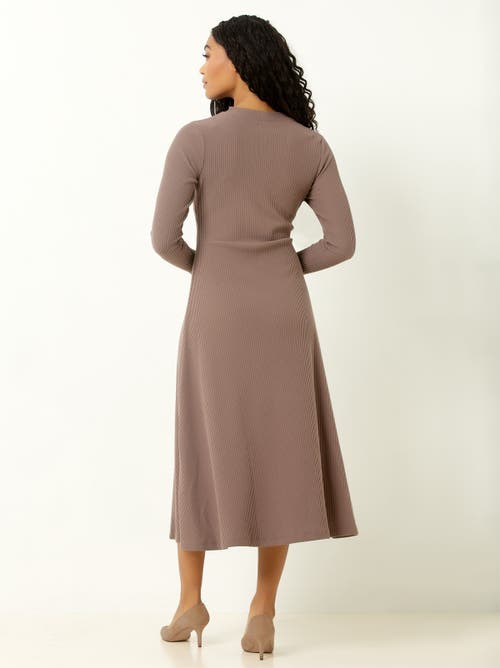 Single Stitch Ribbed Midi Dress In Brown