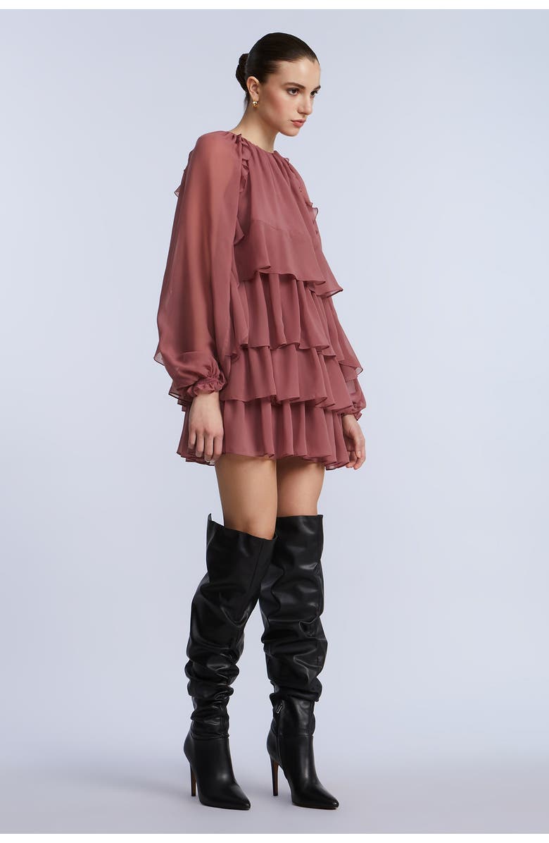 BCBGMAXAZRIA Chiffon Ruffle Mini Dress, Alternate, color, Renaissance Rose