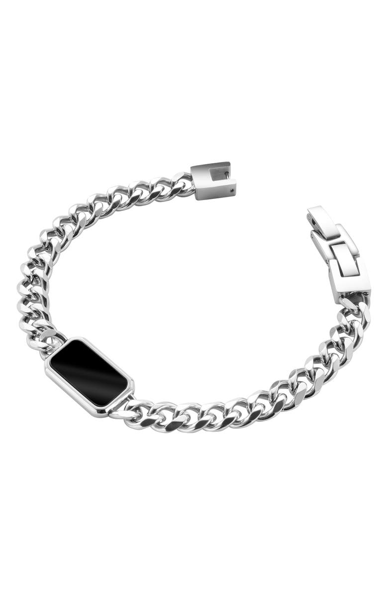 GEOFFREY BEENE Men's Stainless Steel Semiprecious Stone Curb Chain Bracelet, Alternate, color, Black