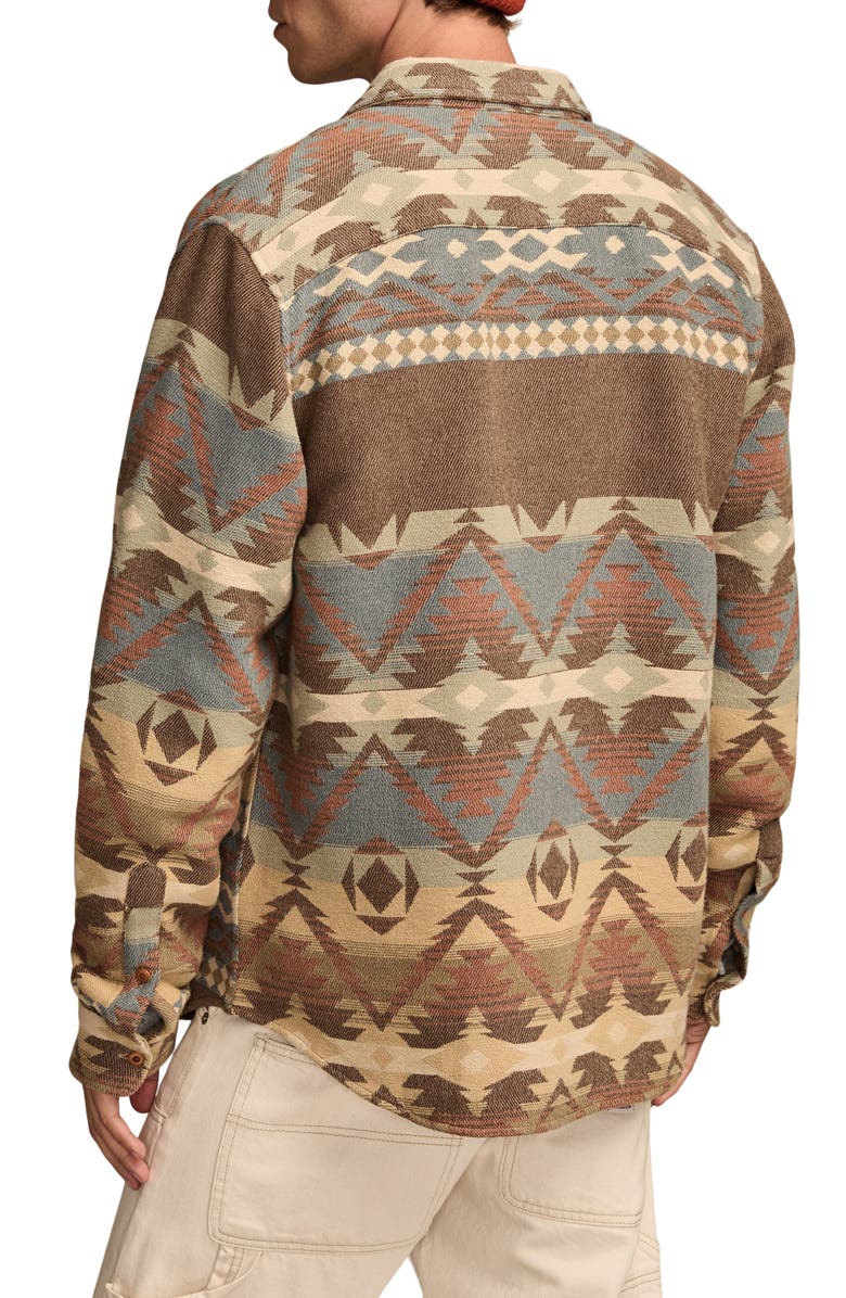Lucky Brand Southwest Pattern Jacquard Cotton Flannel Button-Up Shirt, Alternate, color, Brown Multi