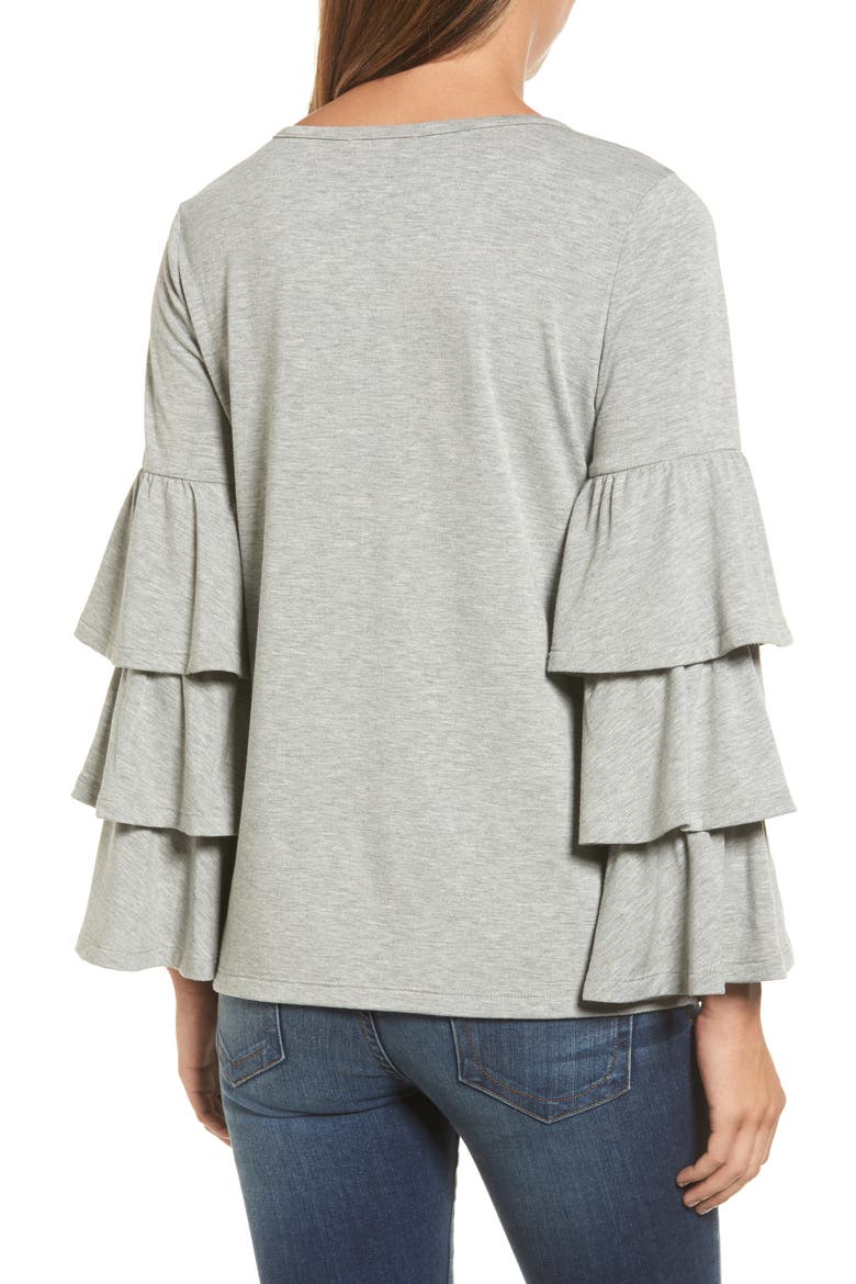 Tiered Bell Sleeve Knit Top, Alternate, color, GREY