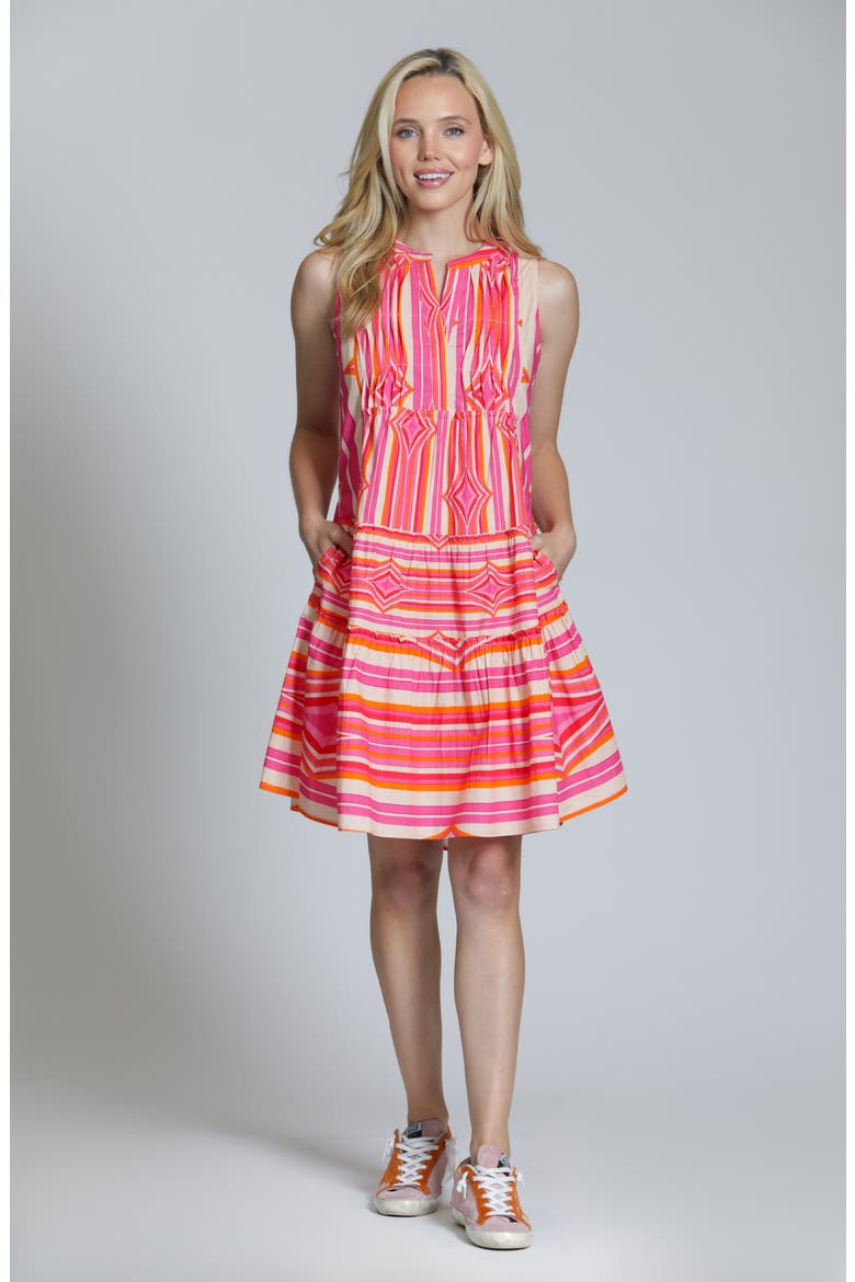 Pintuck Sleeveless Cotton Dress, Alternate, color, PINK ORANGE MULTI