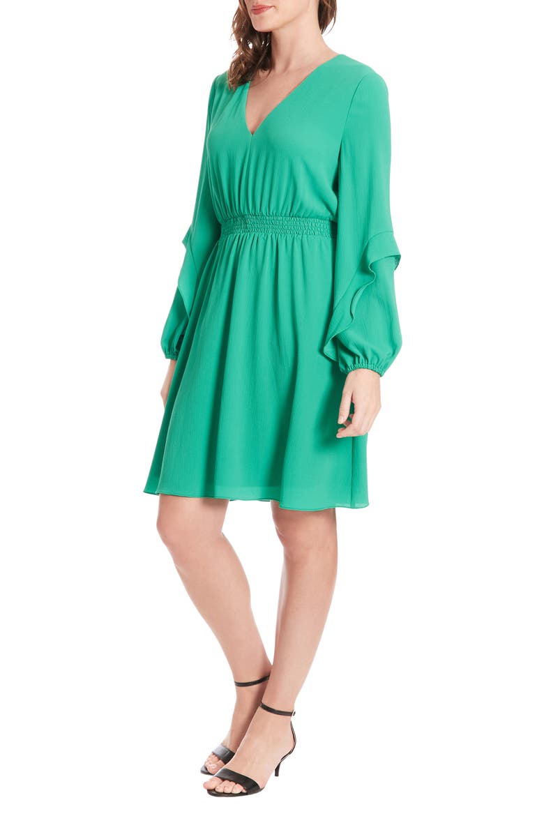 V-Neck Long Sleeve Minidress, Alternate, color, GREEN