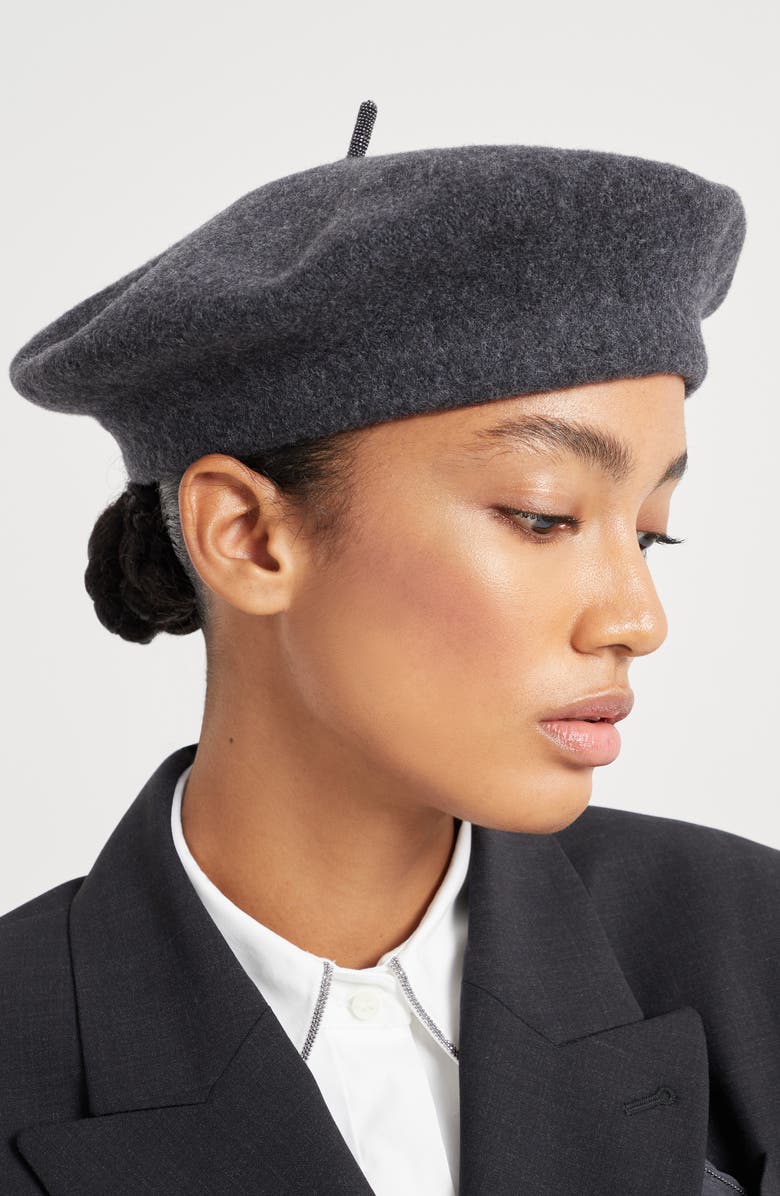 Brunello Cucinelli Wool beret, Alternate, color, Anthracite