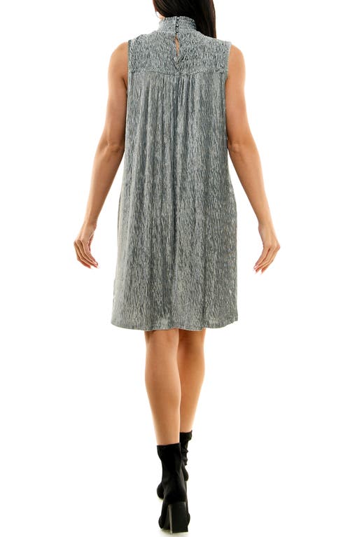 Nina Leonard Smocked Crinkled Dress In Gray