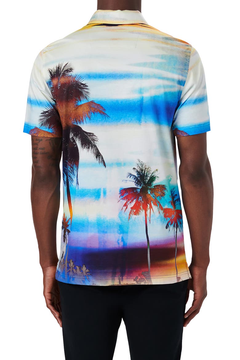 Hendrix Digital Palm Tree Print Cotton Polo, Alternate, color, SUNSET