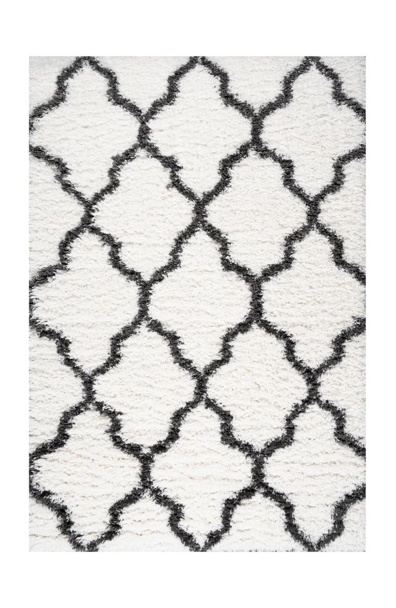 JONATHAN Y Marrakesh Shag Trellis Area Rug, Main, color, Ivory/Charcoal