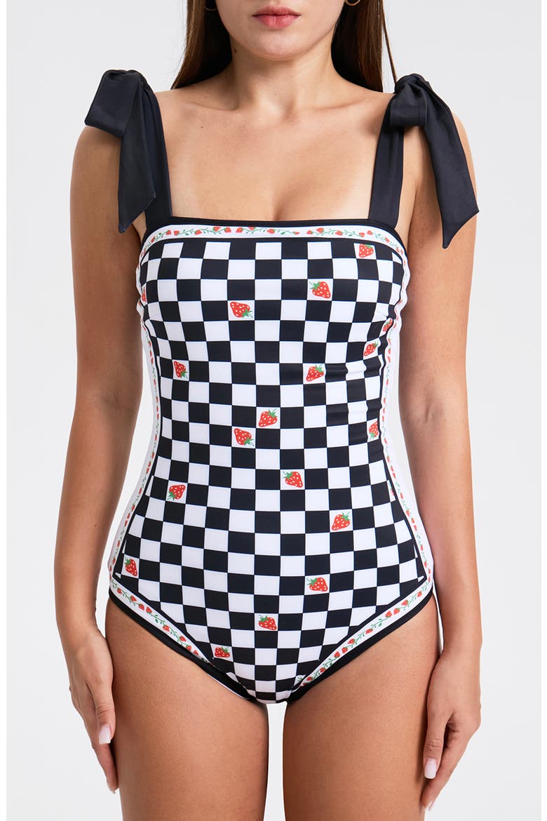 Checkerboard Imagination Reversible One-Piece Swimsuit, Main, color, Black