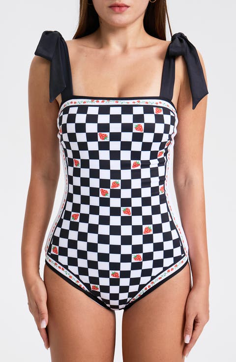 Checkerboard Imagination Reversible One-Piece Swimsuit