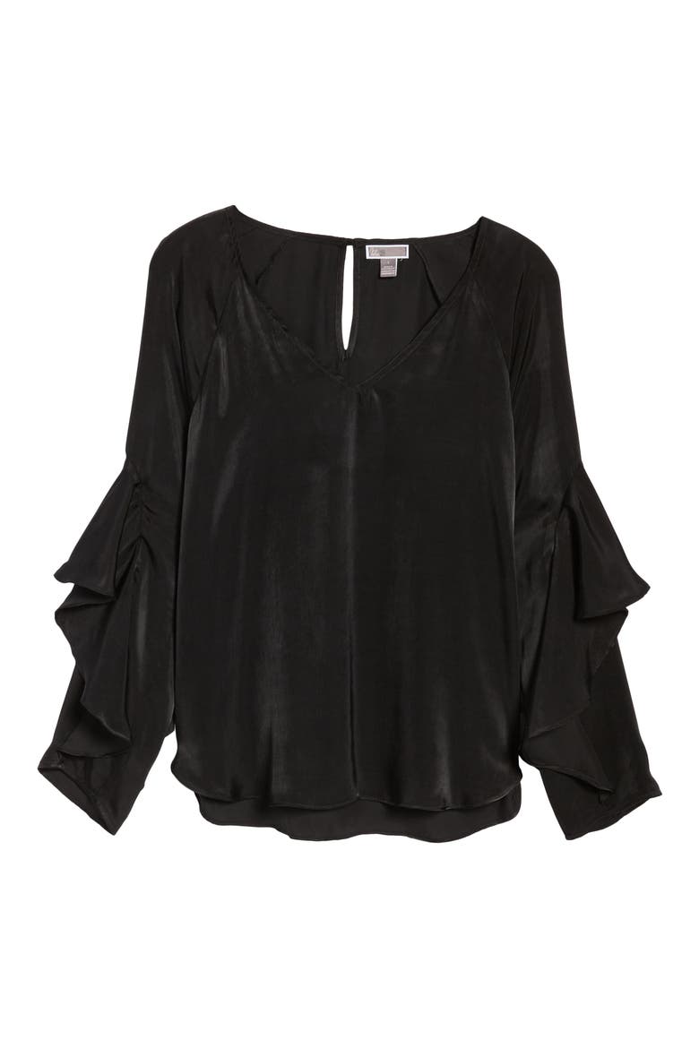 Ruffle Sleeve Blouse, Alternate, color, BLACK
