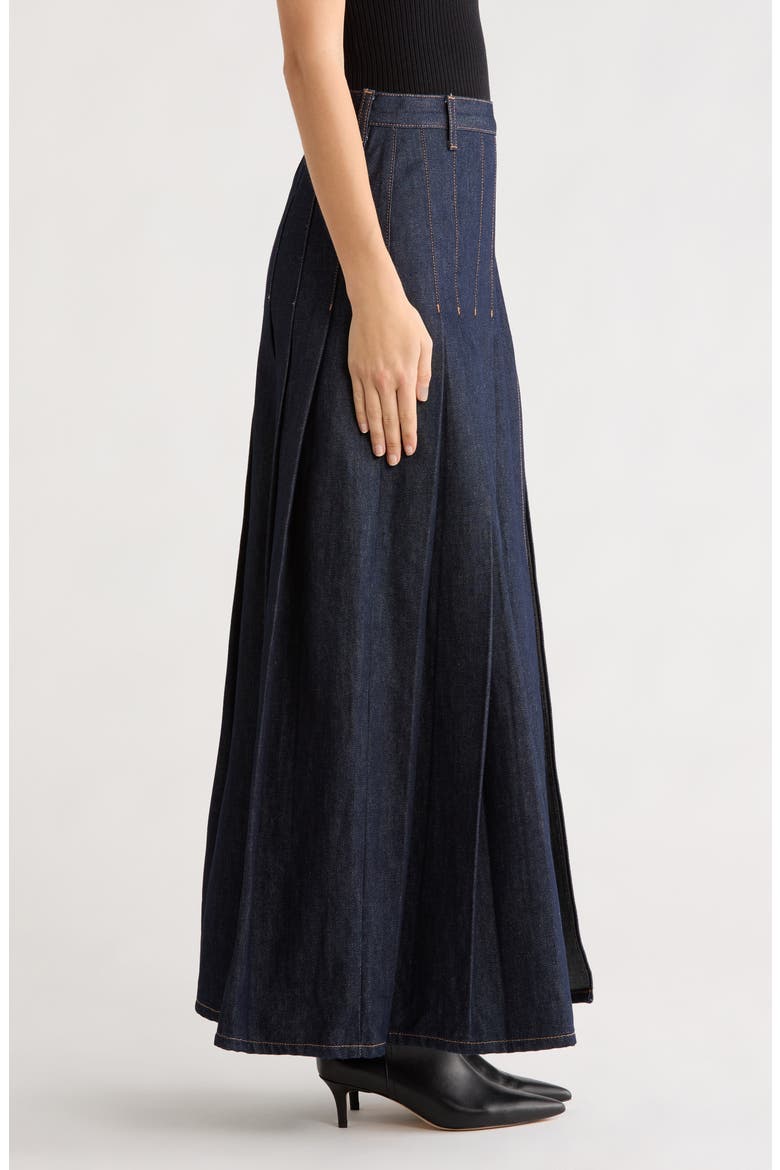 Pleated Denim Maxi Skirt, Alternate, color, INDIGO