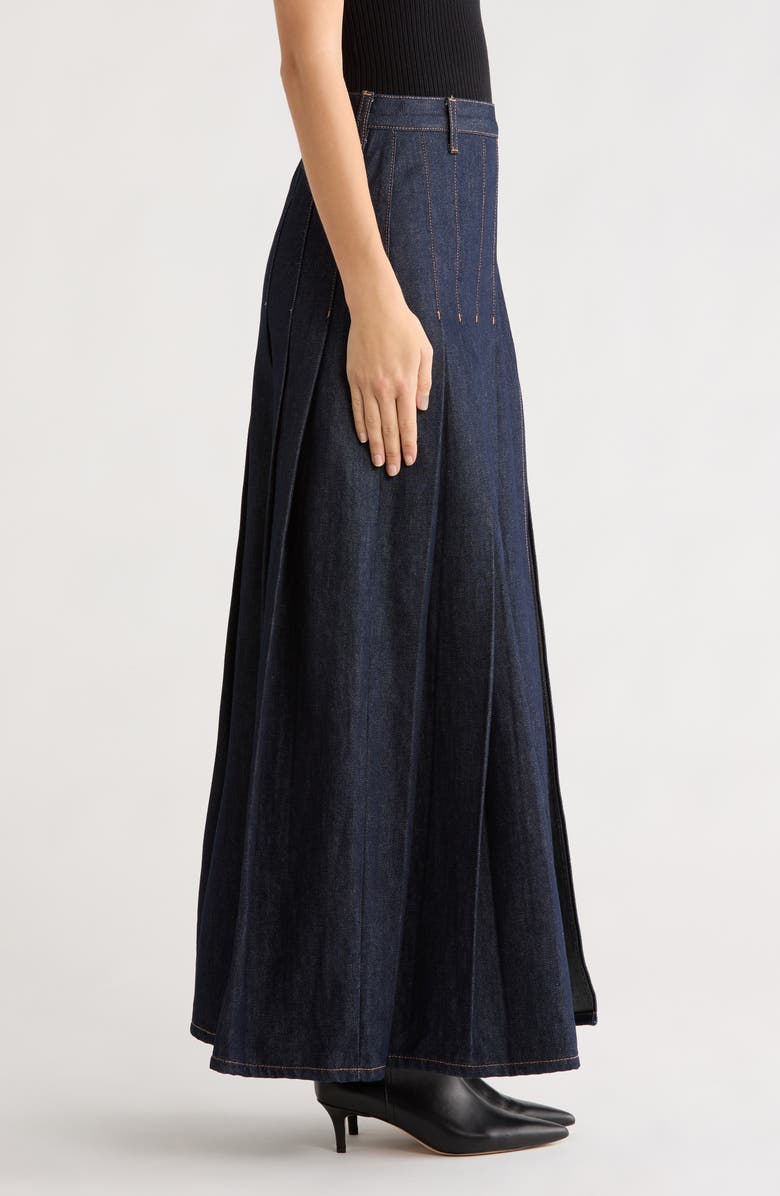 Topshop Pleated Denim Maxi Skirt, Alternate, color,