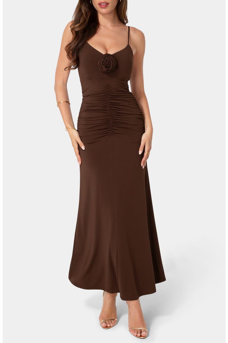 Rosette Maxi Dress, Main, color, CHOCOLATE