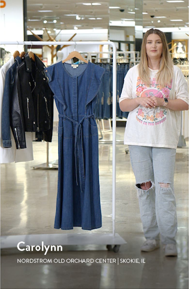 Tie Waist Denim A-Line Midi Dress, sales video thumbnail