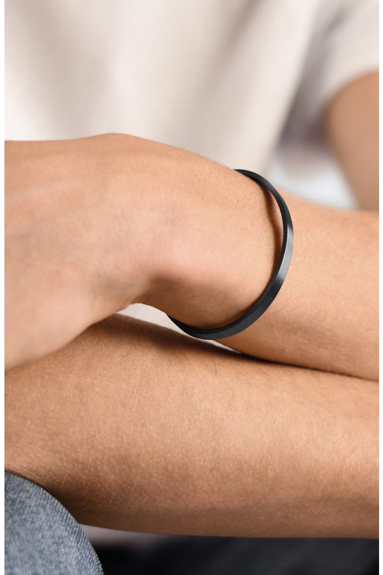 Men's 15G Brushed Sterling Silver Ribbon Cuff Bracelet, Alternate, color, BLACK SILVER