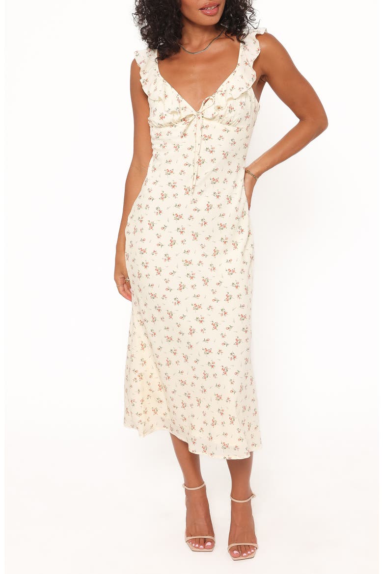 Sansa Ditsy Floral Deep V-Neck Midi Dress, Main, color, YELLOW FLORAL