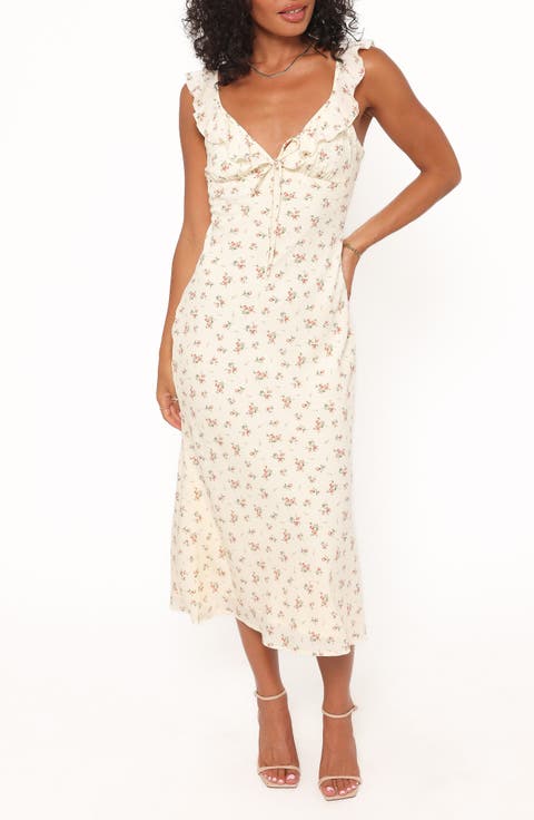 Sansa Ditsy Floral Deep V-Neck Midi Dress