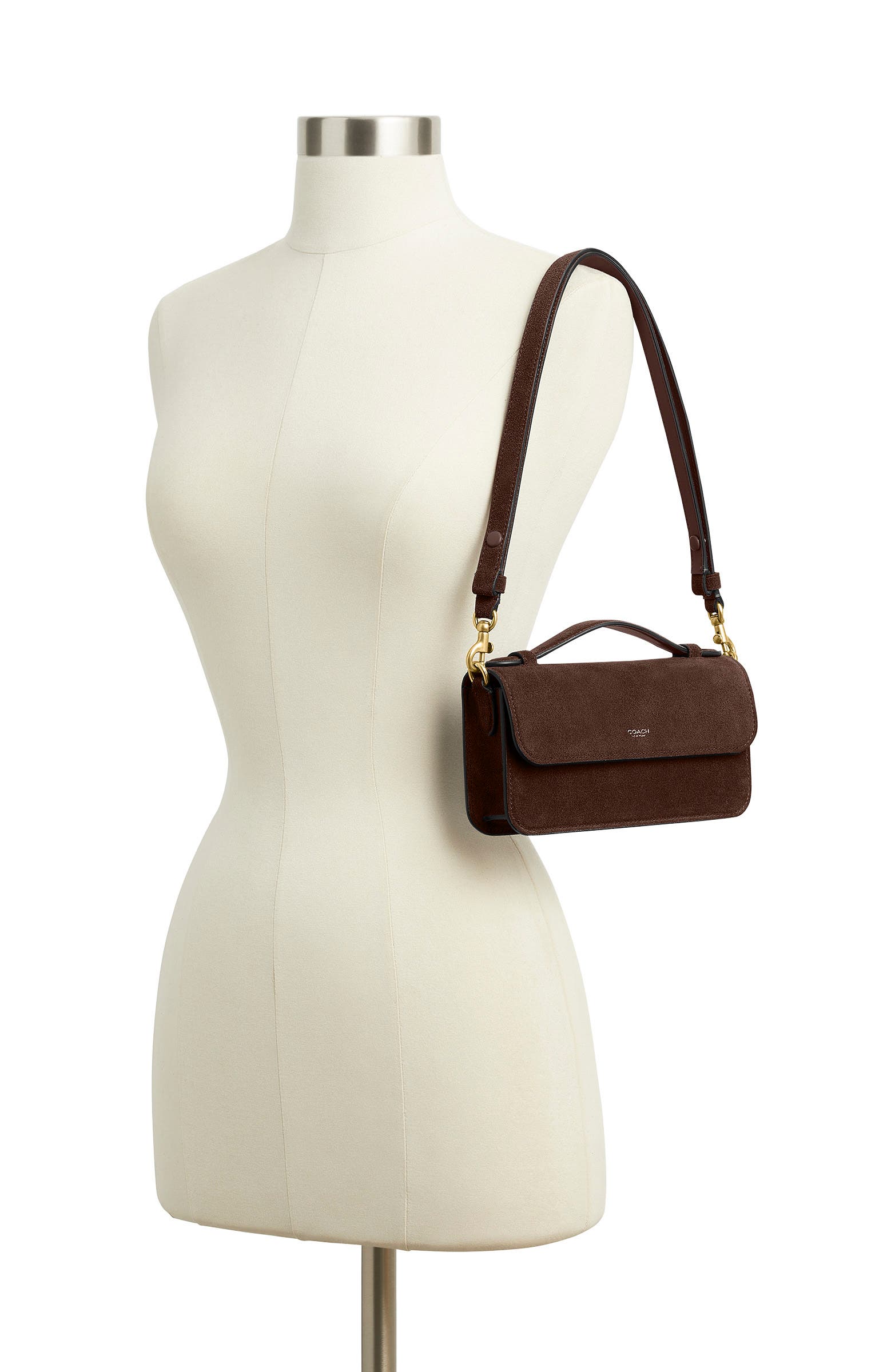 Elora Suede Top Handle Bag, Alternate, color, B4/ DARK CHOCOLATE
