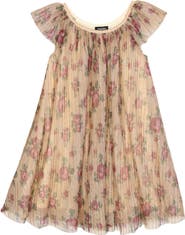 Zunie Kids' Floral Metallic Flutter Sleeve Dress
