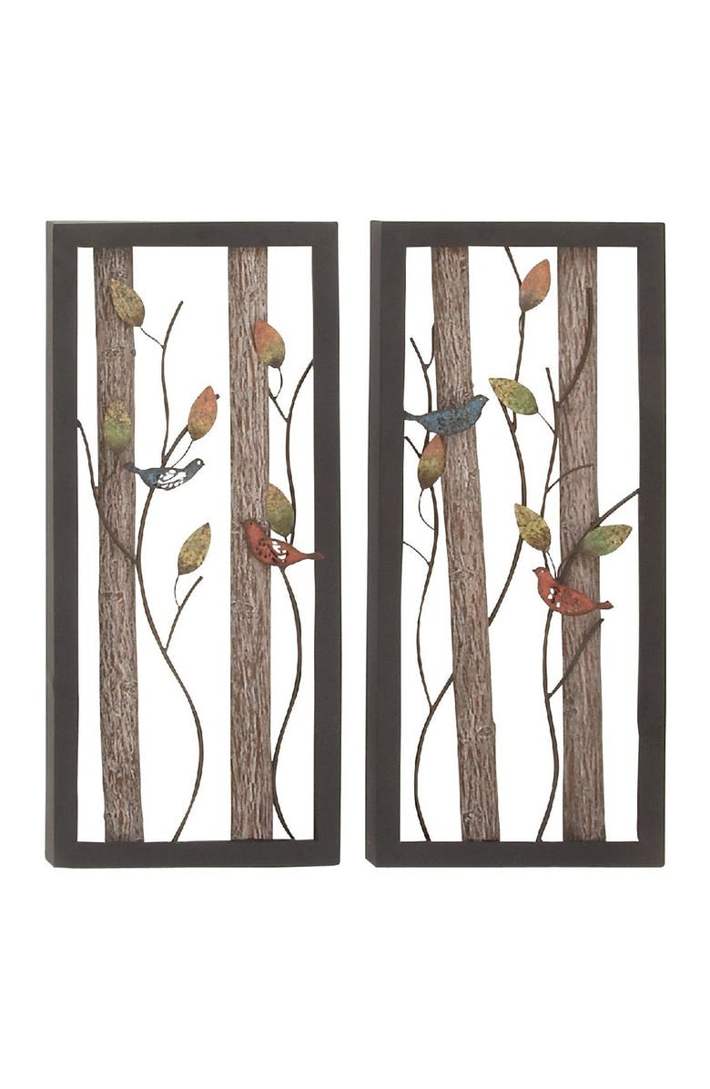 SONOMA SAGE HOME Black Metal Bird Wall Decor with Real Wood Detailing - Set of 2, Main, color, Black