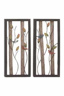 SONOMA SAGE HOME Black Metal Bird Wall Decor with Real Wood Detailing - Set of 2