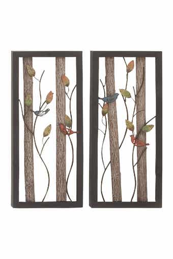 SONOMA SAGE HOME Black Metal Bird Wall Decor with Real Wood Detailing - Set of 2