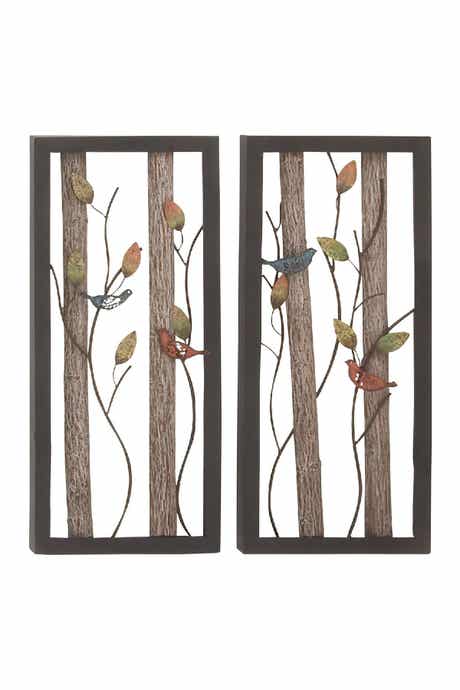 SONOMA SAGE HOME Black Metal Bird Wall Decor with Real Wood Detailing - Set of 2