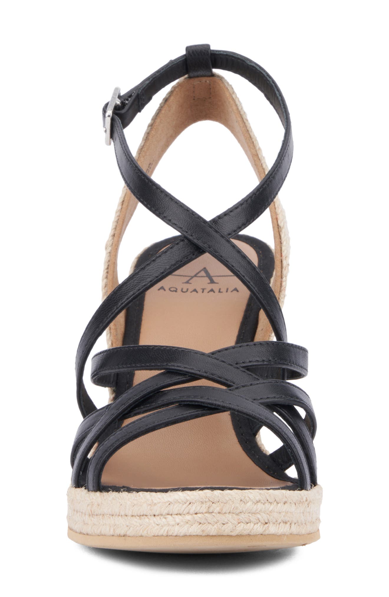Aquatalia Jenni Water Repellent Ankle Strap Espadrille Platform Wedge Sandal, Alternate, color, Black