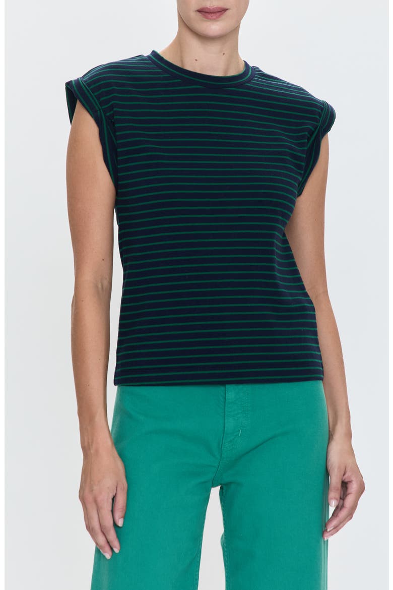 Olivia Stripe Cotton Muscle T-Shirt, Main, color, NAVY GREEN STRIPE