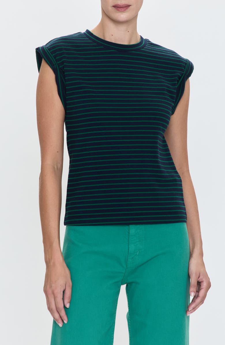 Pistola Olivia Stripe Cotton Muscle T-Shirt, Main, color, Navy Green Stripe