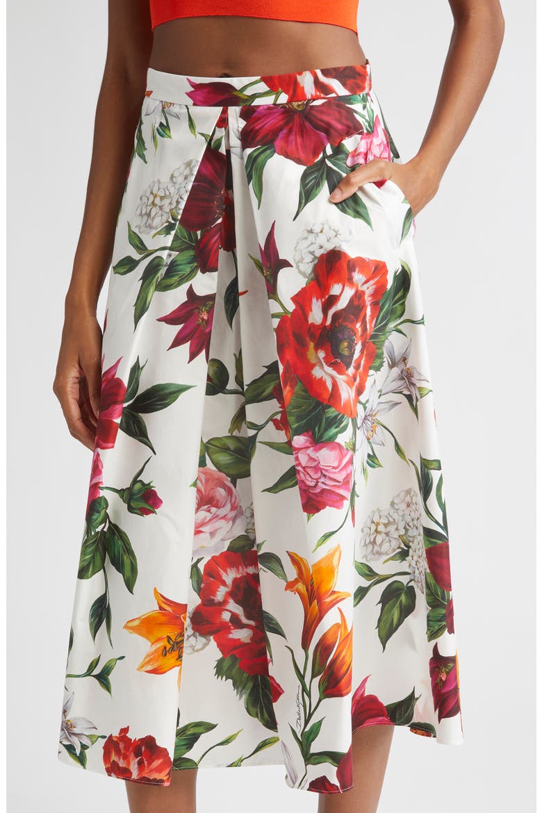 Floral Pleated Cotton Poplin Skirt, Alternate, color, HA5PB ANEMONI GIGLI F.BCO