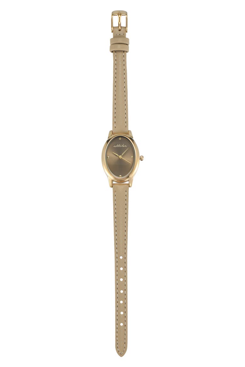 Oval Leather Strap Watch, Alternate, color, SHIITAKE